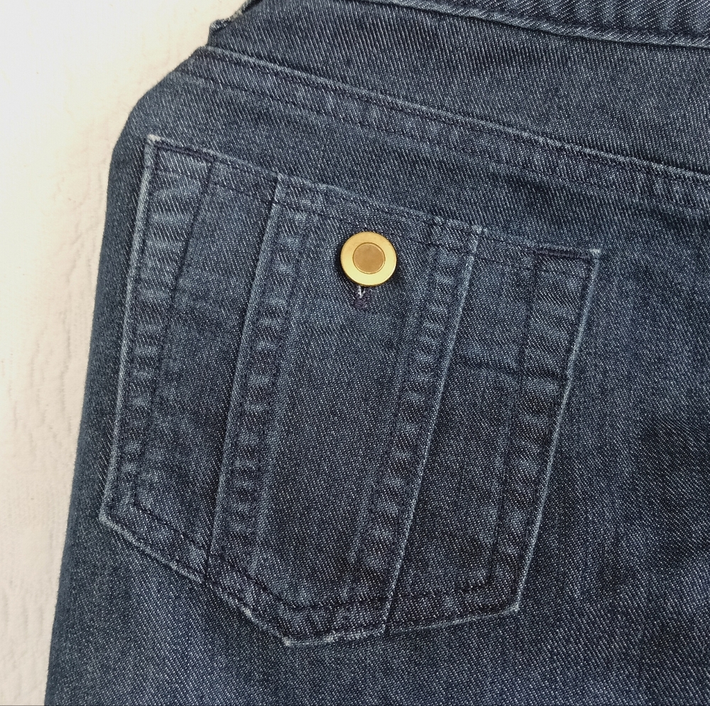 George Denim Midi Skirt gold Chain Accent Knee Length Dark Wash Y2K Pockets 12 - Picture 10 of 11